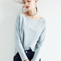  European and American style spring cotton simple solid color loose large size thin long sleeve t-shirt womens top round neck small sweater trend