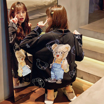 Spring and autumn pajamas women cotton long sleeve black cartoon two-piece set sweet summer cotton thin home clothing winter