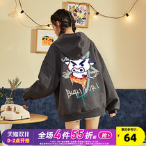 Tang Lion 2020 autumn and winter New sweater womens hooded loose tide card coat ins tide