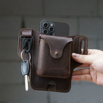 Mobile phone waist package Mobile phone Running mobile phone pockets Mens site work Vertical Leather Cow Leather Multifunction Key Bag