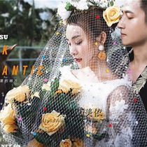 New Korean red white and black dots large grid naked yarn bridal photo studio shooting Wedding Photo head yarn