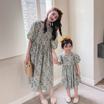 Pro-daughter dress mother woman Dress Ocean Summer Dress 2021 New Broken Flower Bubble Sleeves Lace Long Dress Photo Dress dress