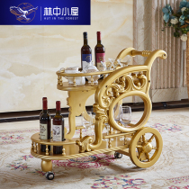 European-style wine truck dining cart home hotel high-end tea storage rack restaurant double tray stacked car Gold