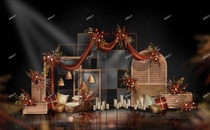 Retro red orange autumn color American pastoral style outdoor wedding renderings psd layered source file hand-painted