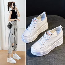 Thick-bottom white shoes leather women 2021 spring new explosive Joker Net red Korean version of the pine cake white shoes increased