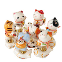 Jinshi Workshop Lucky cat car ornaments Pingan ceramic car pendulum spring swing lucky car ornaments