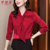 Chiffon satin streamer shirt womens professional temperament top 2021 new spring long-sleeved shirt fashion foreign style