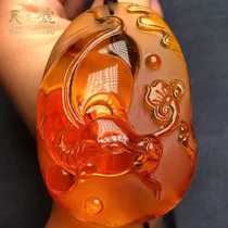  Tianguang Hui natural amber beeswax pendant Yellow honey amber cow pendant Men and women zodiac cow pendant gift
