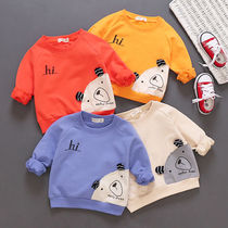Baby spring and autumn sweater 0-3 years old infants and young children male 1 child 2 girl cotton base shirt Long sleeve T-shirt cover head coat