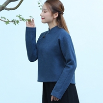 Chinese style literature and art women's clothing improved Han clothing tea clothing Zen clothing women's woolen coat art retro woolen coat autumn and winter