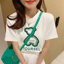 White cotton cartoon short sleeves t-shirt women summer Han edition loose niche design sense of simple clothes