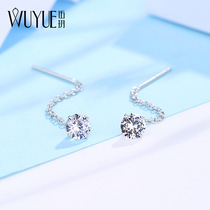 925 Silver Ear Line Womens Short Temperament Super Fairy Simple Single Diamond Ear Chain Imitation Zircon Earrings Super Flash Earrings