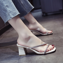 Tide card 2022 summer new coarse heel high heel sandal women outwear square headlined with 100 hitch fashion anti-slip sandals