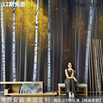 Nordic Hand Painted White Birch Forest Abstract Woods View Living Room TV Background Wall Paper Seamless Sofa Wallpaper Wall Canvas