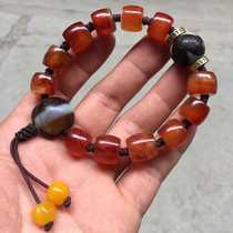 Original ancient wind bracelet natural Western Zhou Old red Manau hand strings of tomatoes red barrel Pearl drum Pearl Handmade with male and female handmade accessories