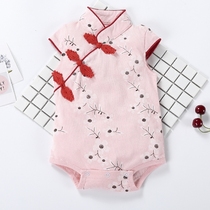 Female baby conjoined clothes summer newborn boy summer clothes 0 triangle ha clothes 3 months 6 bag fart clothes 1 year old cheongsam