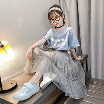 Childrens dress summer dress childrens short sleeve skirt two-piece set of childrens summer gauze dress