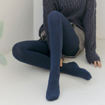  Japanese wool leggings womens spring and Autumn thin velvet gray vertical stripe cashmere threaded knitted pantyhose