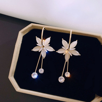 Advanced feel cold wind earrings female sterling silver flowers long crystal diamond temperament earrings personality atmosphere Net red earrings