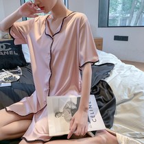 Charming temperament~TREASURE LINK VIRRI CIAGA PAJAMAS WOMENs SUMMER ICE SILK SHORT SLEEVE TWO-PIECE NIGHT DRESS