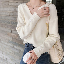 2021 autumn and winter new Korean version exploits female clothing slim v collar sweater fall internal lap blouses bottom needling jersey