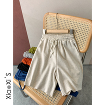 Xiao Xijia) soft cotton sports shorts Women summer loose Korean casual high waist bf middle pants straight five-piece pants