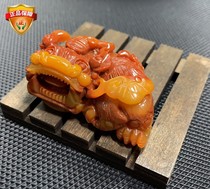 Yunnan Longling natural jade Huanglong Jade Overlord Pixiu pendant hand handle chicken blood red three-color transfer