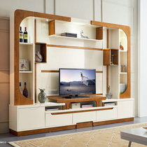 Solid Wood living room combination TV cabinet background wall overall TV Wall wine cabinet telescopic film and television cabinet Nordic style
