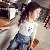 Girls long-sleeved T-shirt autumn little girl base shirt new Korean version of spring and Autumn childrens fashion round neck white top