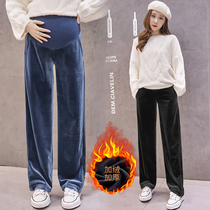Plus Fattening Overweight Pregnant Women Pants Winter Plus Suede Fashion Korean Version Wide Leg Long Pants Fat MM Outside Wearing Toabs Bottom Long Pants