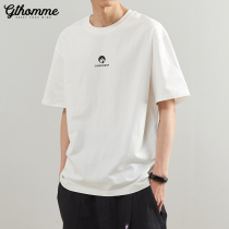 2022 Summer new men short sleeve printed T-shirt Korean version Trend Black Compassionate Loose Casual 100 lap half sleeve
