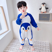 Babys pyjamas spring and autumn pure cotton childrens conjunction clothes 1 year old baby 3 guard against a cool sleeping bag boys home suit