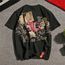 Hong Kong Tide brand retro carp short sleeve male Japanese Joker casual large size T-shirt loose personality print half sleeve summer