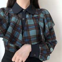 Shirt Woman Design Sensation Niche 2022 New retro parquet Lotus Leaf side Korean version Long sleeves Loose Lining Jacket