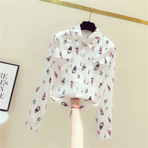 South Korean printed shirt woman 2020 new spring dress design sensation Little crowned snow-spinning shirt foreign air fashion long sleeve blouses