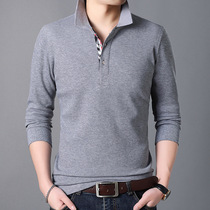 Official website flagship store 2021 spring new middle-aged mens long sleeve T-shirt mens lapel loose casual T-shirt top