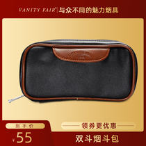 SAVANELLI Portable DOUBLE BUCKET PIPE BAG HANDMADE leather LARGE capacity MULTI-compartment pipe STORAGE BAG