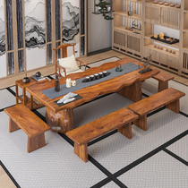 New Chinese tea table and chair combined Zen office minimalist modern tea table solid wood office log board tea table