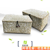 Storage box seagrass long square with lid storage box storage box storage basket rattan bamboo pastoral basket home storage