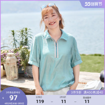 MSShe big code womens dress 2022 new summer dress fat sister Tidal Sensation Pearl Blouse blouse Neckline Collar Cotton Shirt