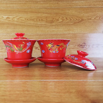 Color Long Fengfeng Red glazed cup tea for wedding tea bowl traditional wedding products ceramic toast cup