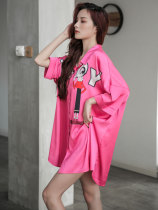 Tide card 2020 Summer thin short sleeve ice silk satin long style shirt sleeping dress sexy flirts with sexy flirts