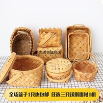 Hand-woven small basket of fruits vegetables ginger and garlic picnic hand basket with cover bamboo woven basket rattan basket spring tour
