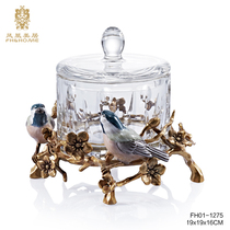 Phoenix Beauty Luxurious Eurostyle Prague Series Crystal Glass Bird Flowers with small fruit tray Living room hem