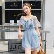 One-piece swimsuit Japanese ins wind new swimsuit womens conservative skirt small chest gathered to cover the belly thin hot spring