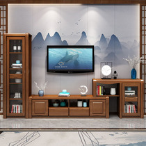 Solid wood rubber wood TV cabinet wine cabinet locker combination hall cabinet background wall cabinet living room Chinese style scalable environmental protection