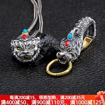 s925 God Beast Brave Pendant Sterling Silver Bells Keychain Car Hang Mens Female Pendant Retro Personality Joker Joker