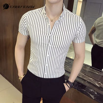 Seven-Cut Sleeve Shirt mens 2021 summer new mens Korean slim short-sleeved shirt casual mid-sleeve shirt mens tide