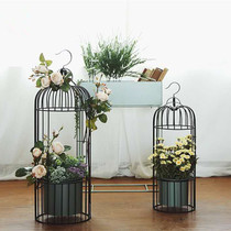 Nordic Iron Art Hanging Flower Pot Balcony Living Room Ground Flower Shelf Large Potted Flower Arrangement Green Planting Gardening Decorative Bird Cage