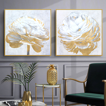 Hand-painted Oil Painting Golden Peony abstract Living room Two couplets Hang Paintings American Light Extravagant and Decorative Paintings Rich And Expensive